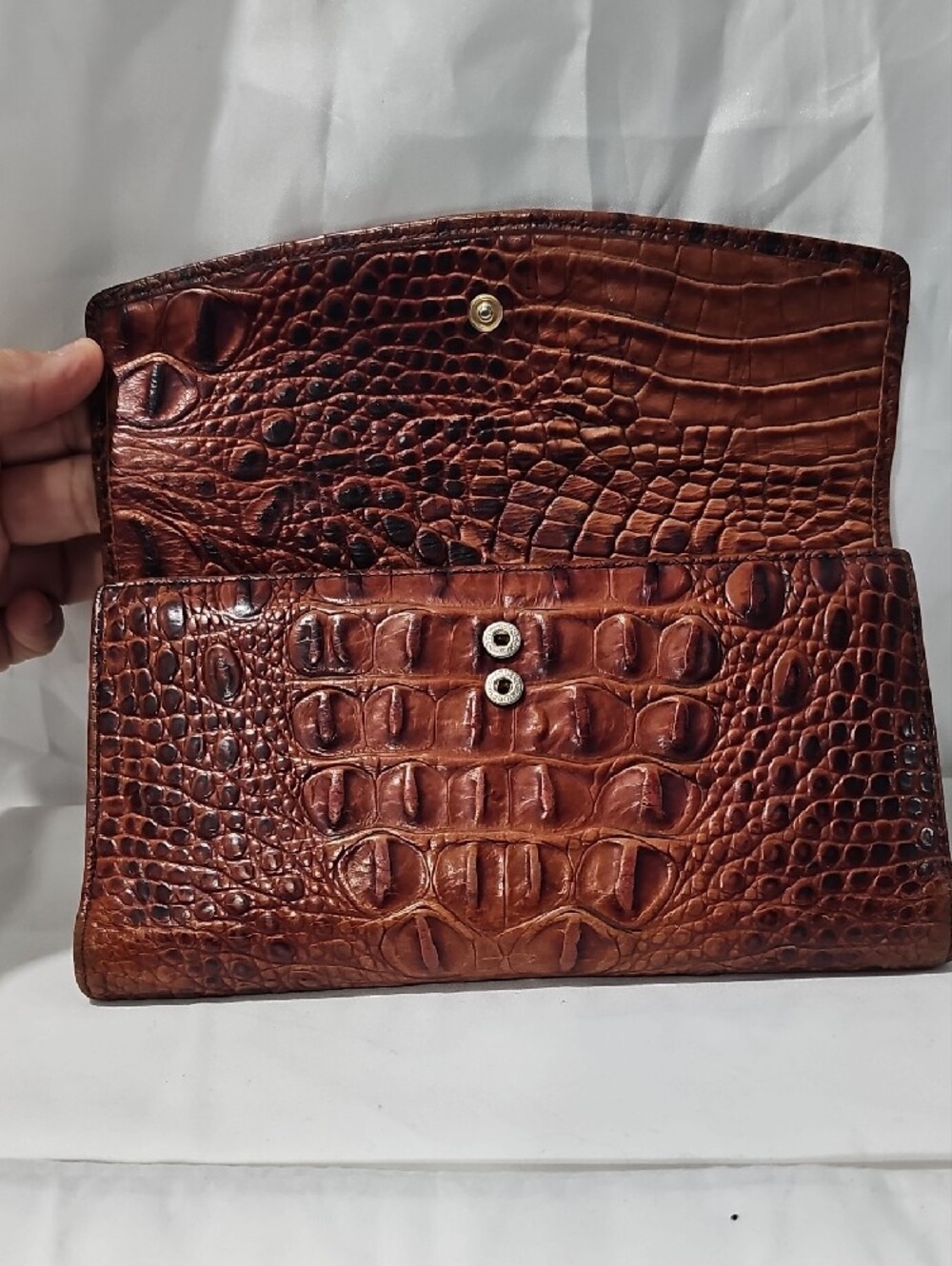 Brahmin Chestnut Croc-Embossed Leather Fold-Over Wallet - Picture 8 of 11